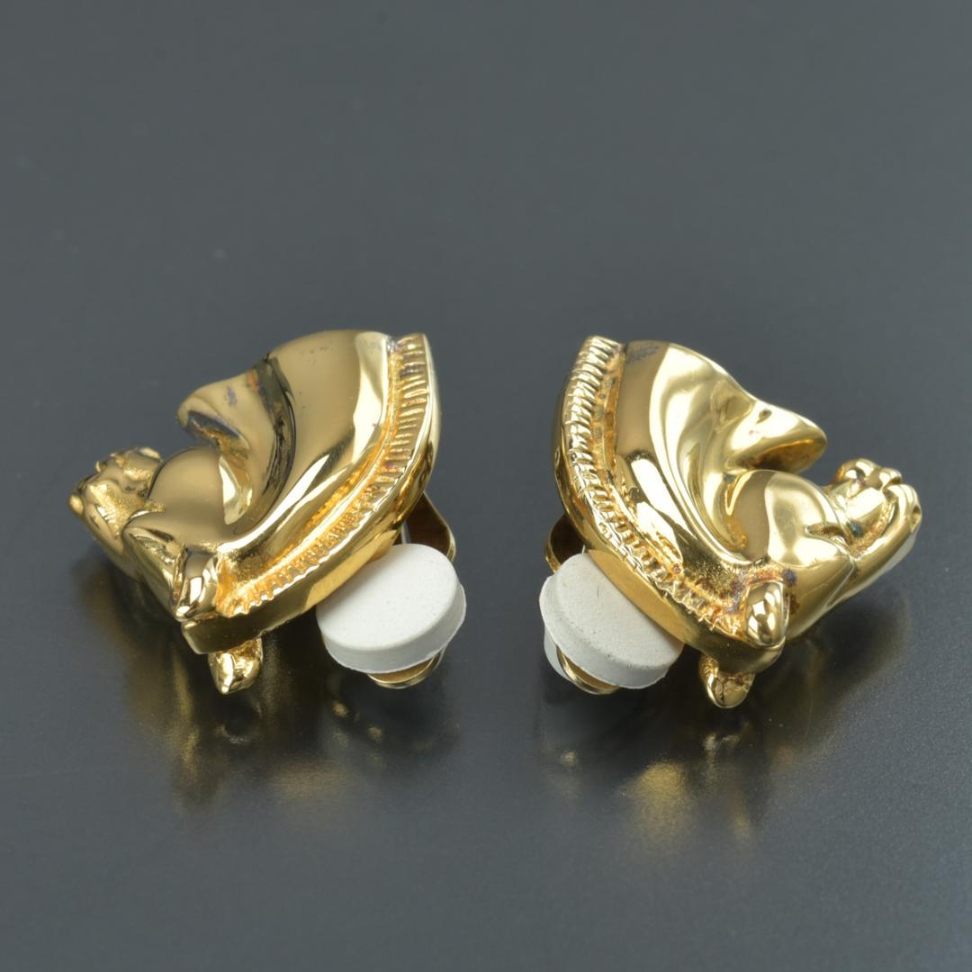 Hermes Cheval Horse Earrings Gold Back
