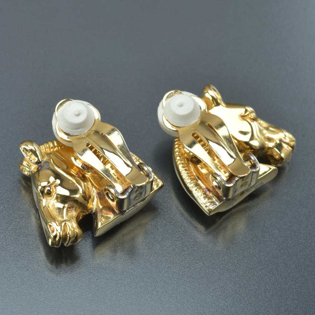 Hermes Cheval Horse Earrings Gold Back