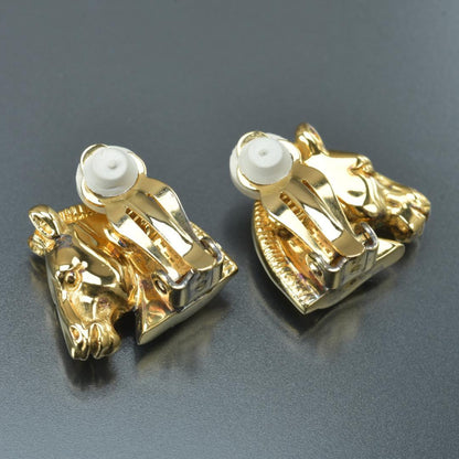 Hermes Cheval Horse Earrings Gold Back