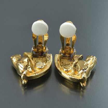 Hermes Cheval Horse Earrings Gold Back