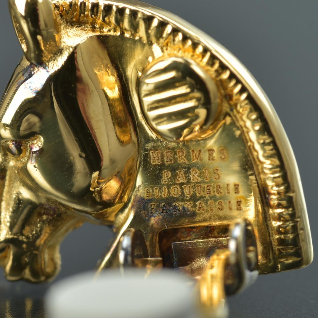 Hermes Cheval Horse Earrings Gold Back