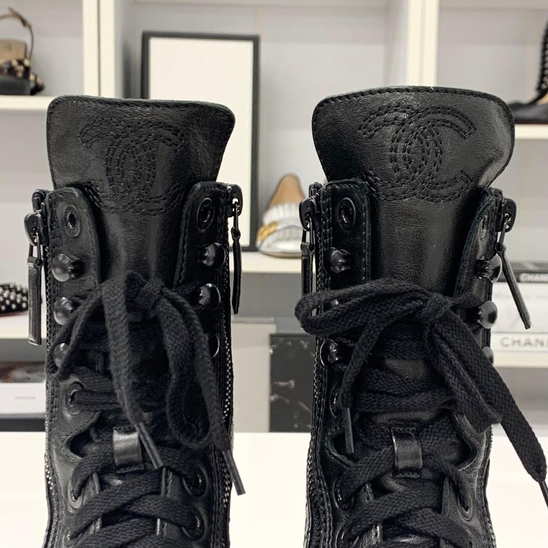 Chanel Cocomark Matelasse Leather Logo Short Boots Black