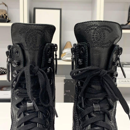 Chanel Cocomark Matelasse Leather Logo Short Boots Black