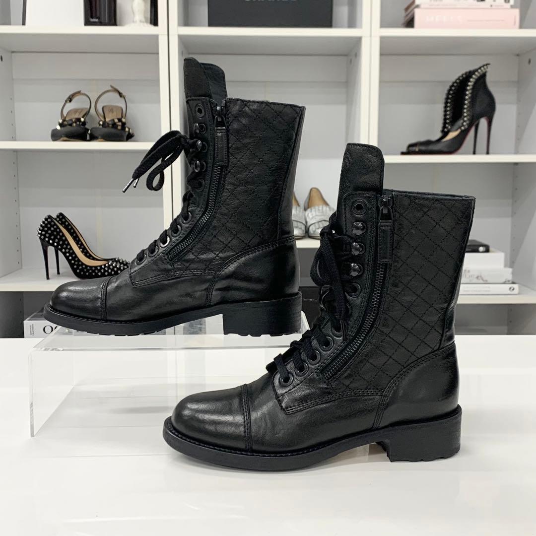 Chanel Cocomark Matelasse Leather Logo Short Boots Black