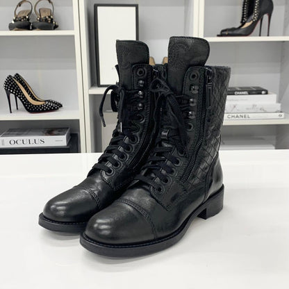 Chanel Cocomark Matelasse Leather Logo Short Boots Black