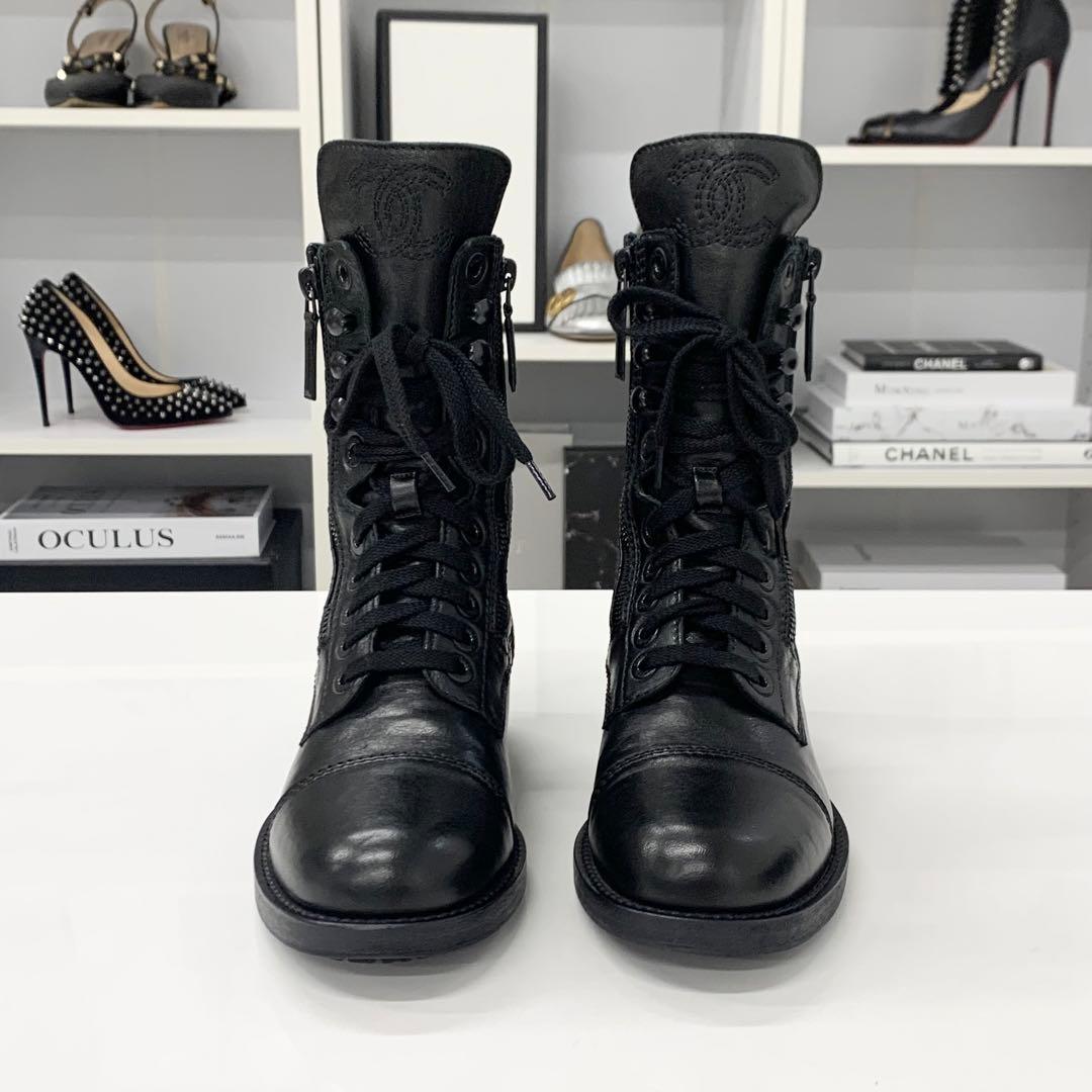 Chanel Cocomark Matelasse Leather Logo Short Boots Black