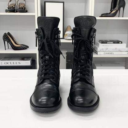 Chanel Cocomark Matelasse Leather Logo Short Boots Black