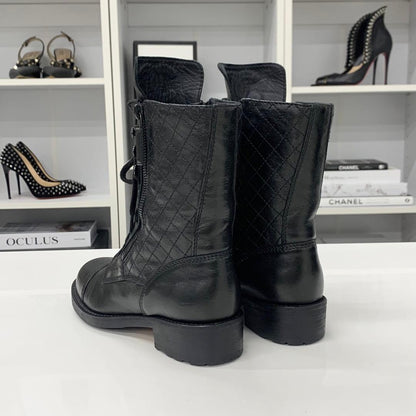 Chanel Cocomark Matelasse Leather Logo Short Boots Black