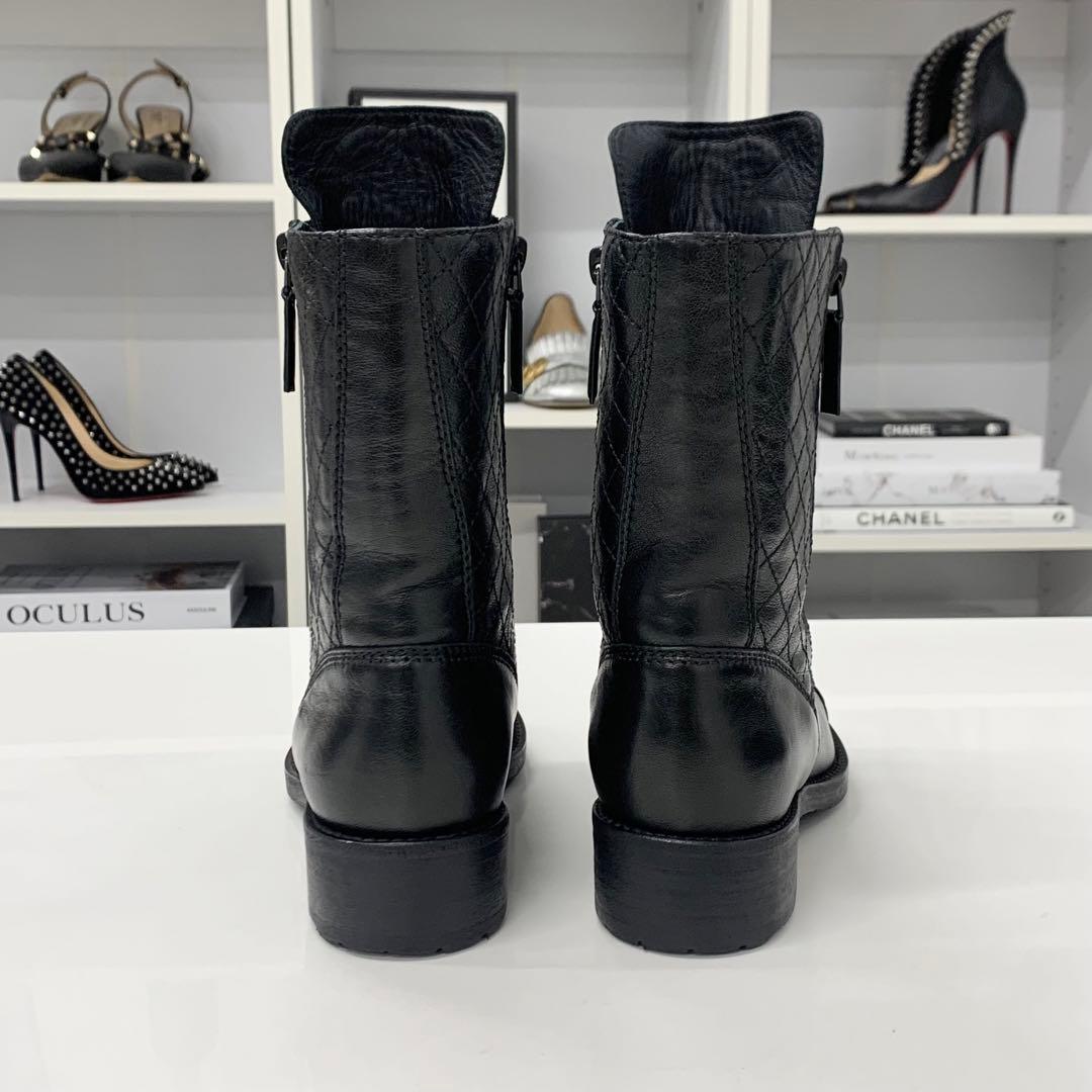 Chanel Cocomark Matelasse Leather Logo Short Boots Black