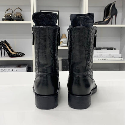 Chanel Cocomark Matelasse Leather Logo Short Boots Black