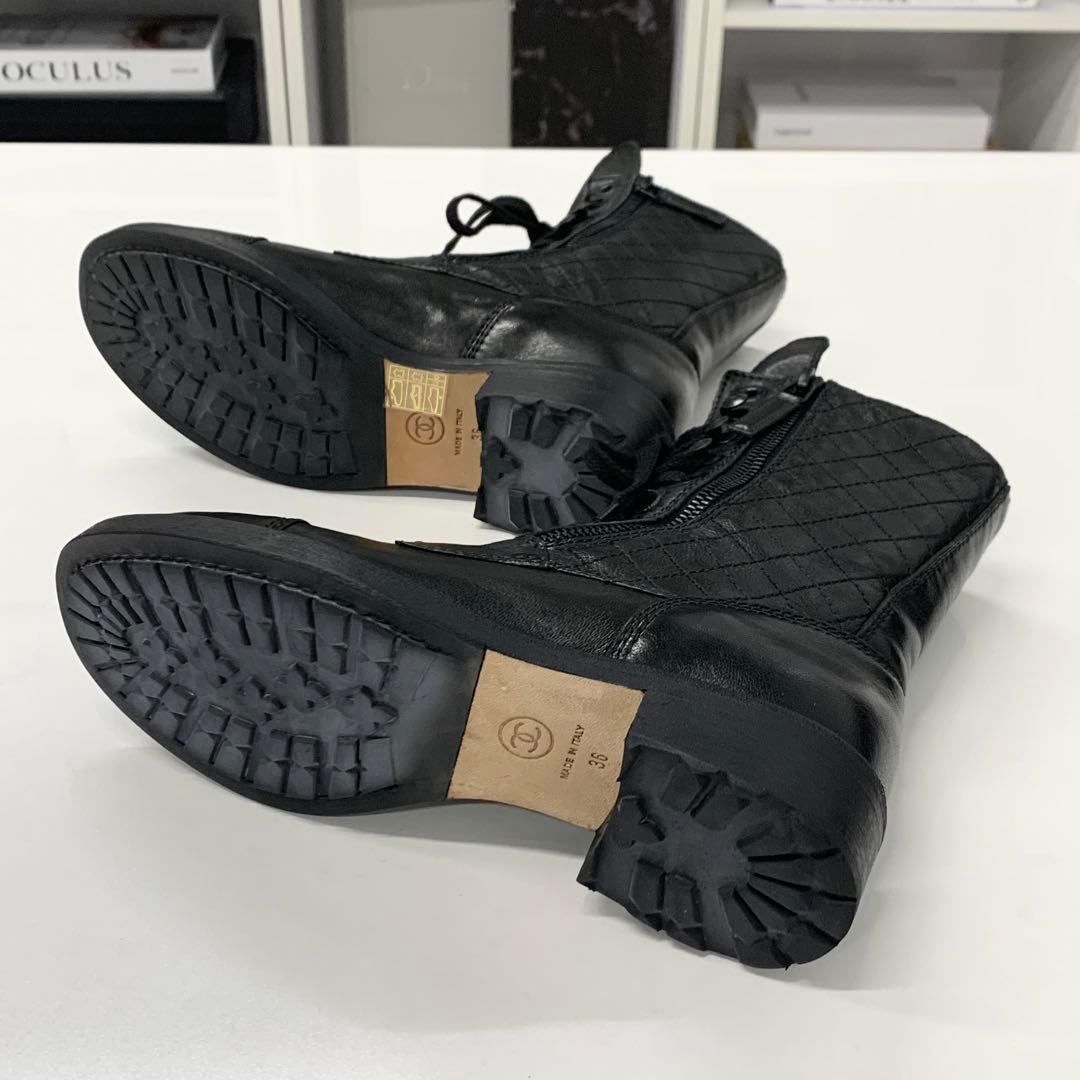 Chanel Cocomark Matelasse Leather Logo Short Boots Black