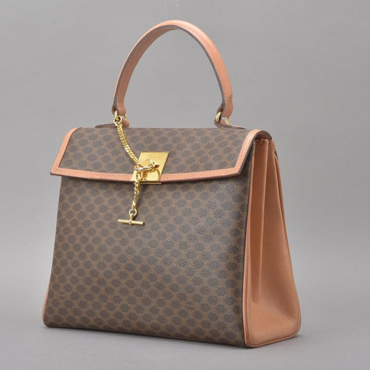 Celine◇ Macadam Handbag Mantel Chain Ring Hardware Leather Brown