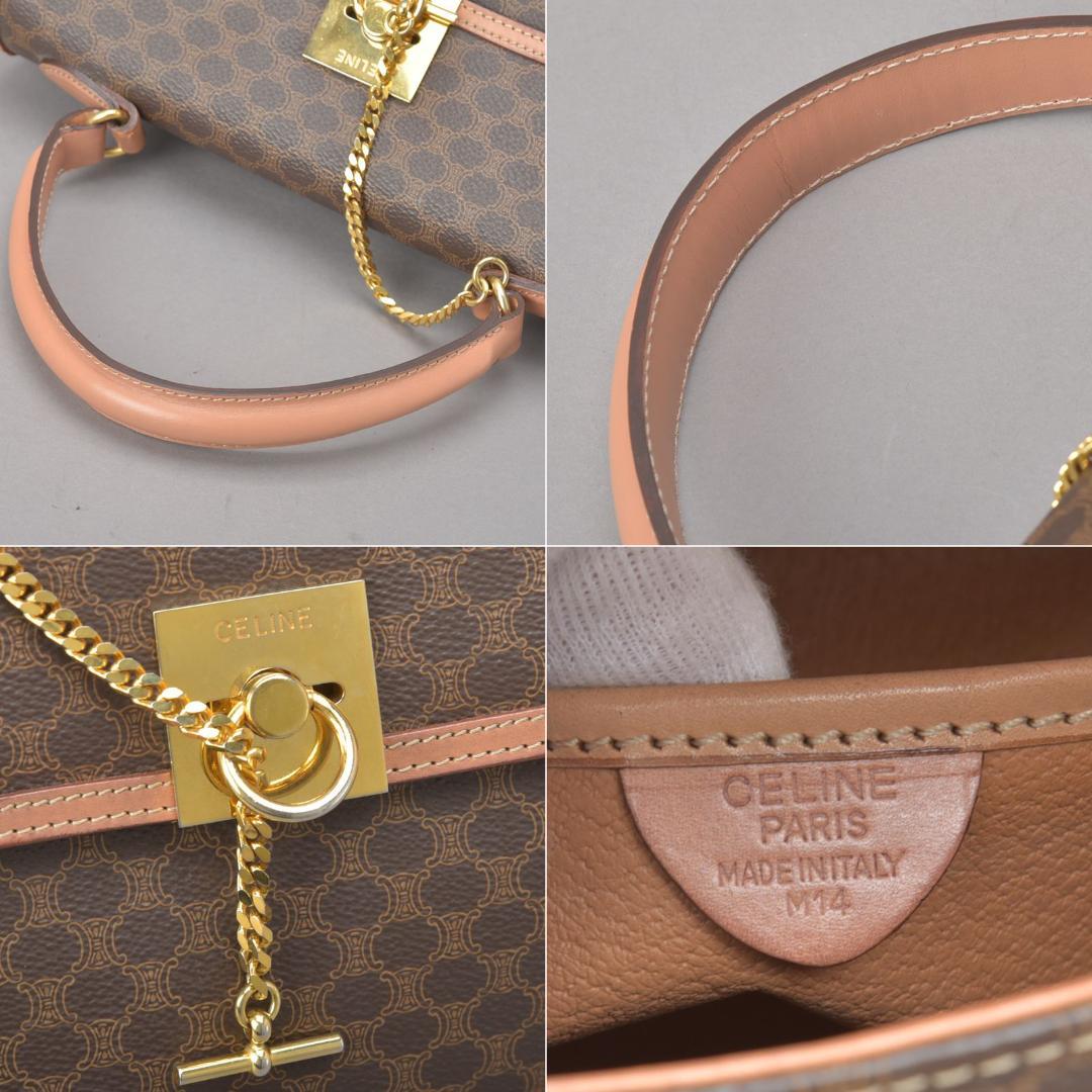 Celine◇ Macadam Handbag Mantel Chain Ring Hardware Leather Brown