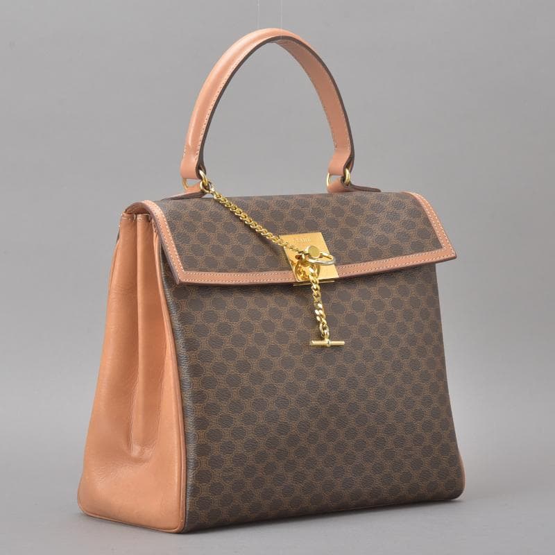 Celine◇ Macadam Handbag Mantel Chain Ring Hardware Leather Brown