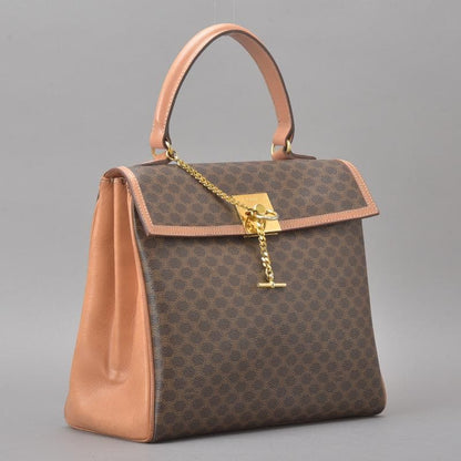 Celine◇ Macadam Handbag Mantel Chain Ring Hardware Leather Brown