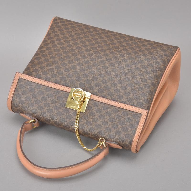 Celine◇ Macadam Handbag Mantel Chain Ring Hardware Leather Brown