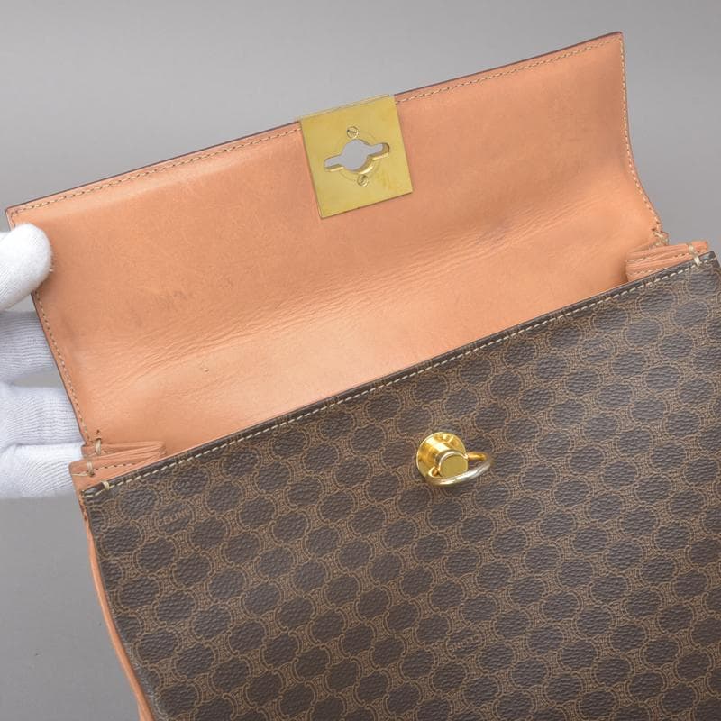 Celine◇ Macadam Handbag Mantel Chain Ring Hardware Leather Brown