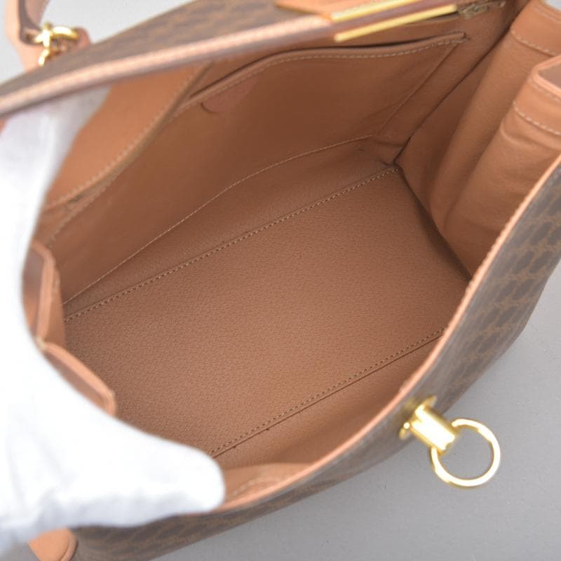 Celine◇ Macadam Handbag Mantel Chain Ring Hardware Leather Brown