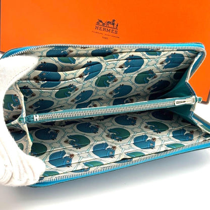 Hermes Wallet Azap Long Silk'in Blue Veau Epsom