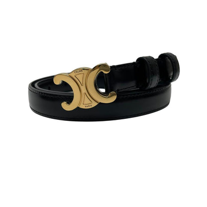 Celine Leather Triomphe Buckle Belt Gold Black — view 2