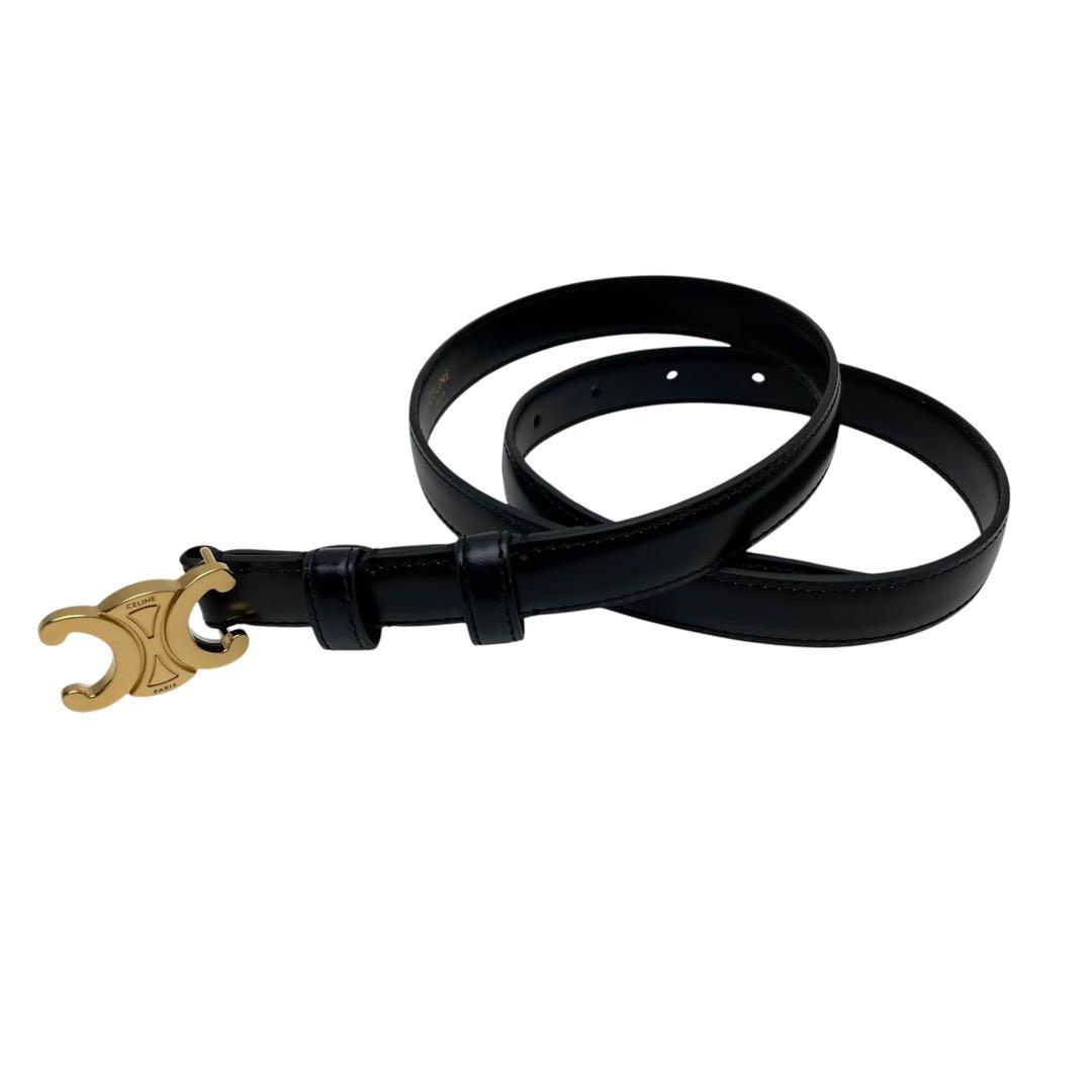 Celine Leather Triomphe Buckle Belt Gold Black — view 3