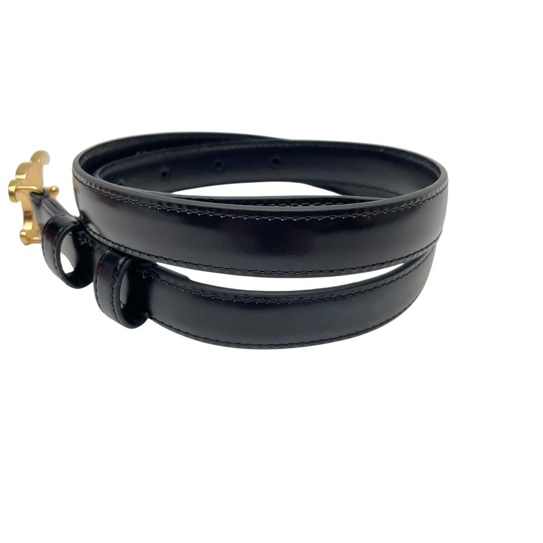 Celine Leather Triomphe Buckle Belt Gold Black — view 5