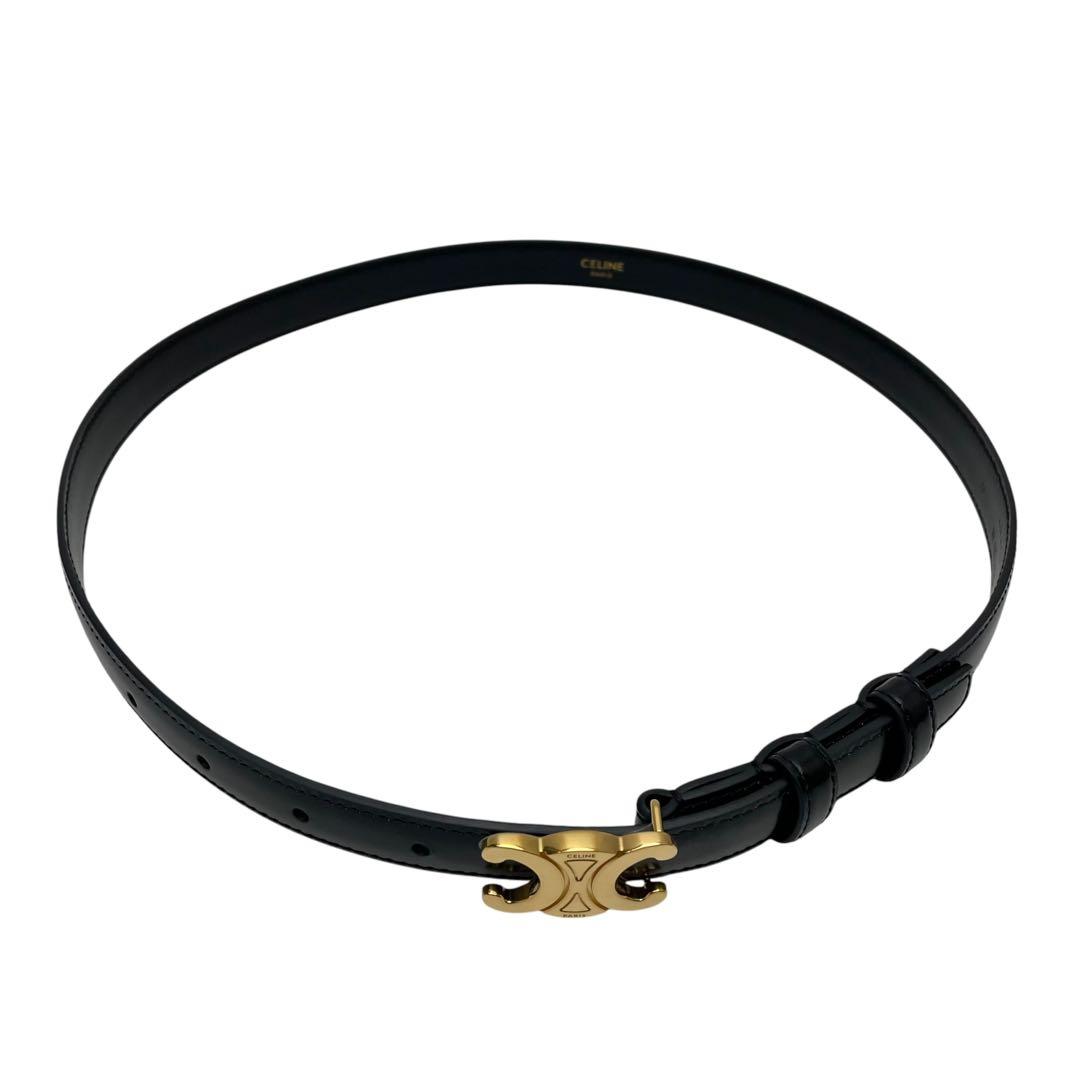 Celine Leather Triomphe Buckle Belt Gold Black — view 6