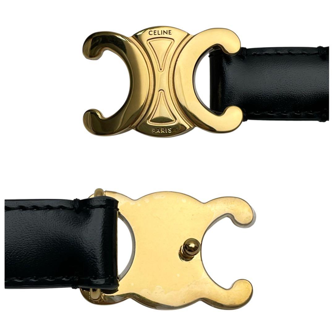 Celine Leather Triomphe Buckle Belt Gold Black — view 8