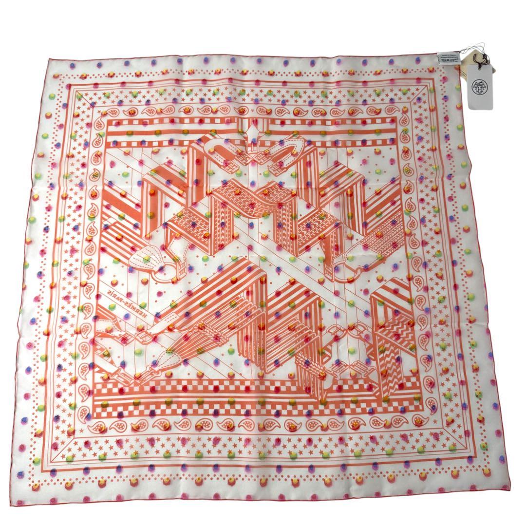 Hermes Carre 60 Zigzag Sangles Rainbow Dot Scarf — view 3