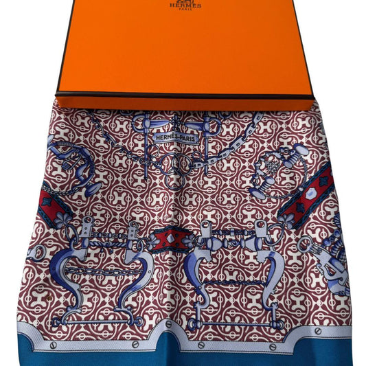Hermes Carre 45 Blue Mors Et Gourmettes Vichy Scarf