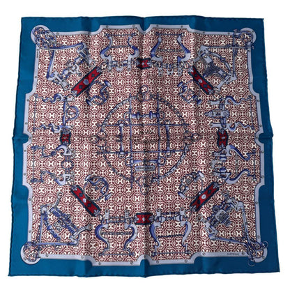 Hermes Carre 45 Blue Mors Et Gourmettes Vichy Scarf — view 2