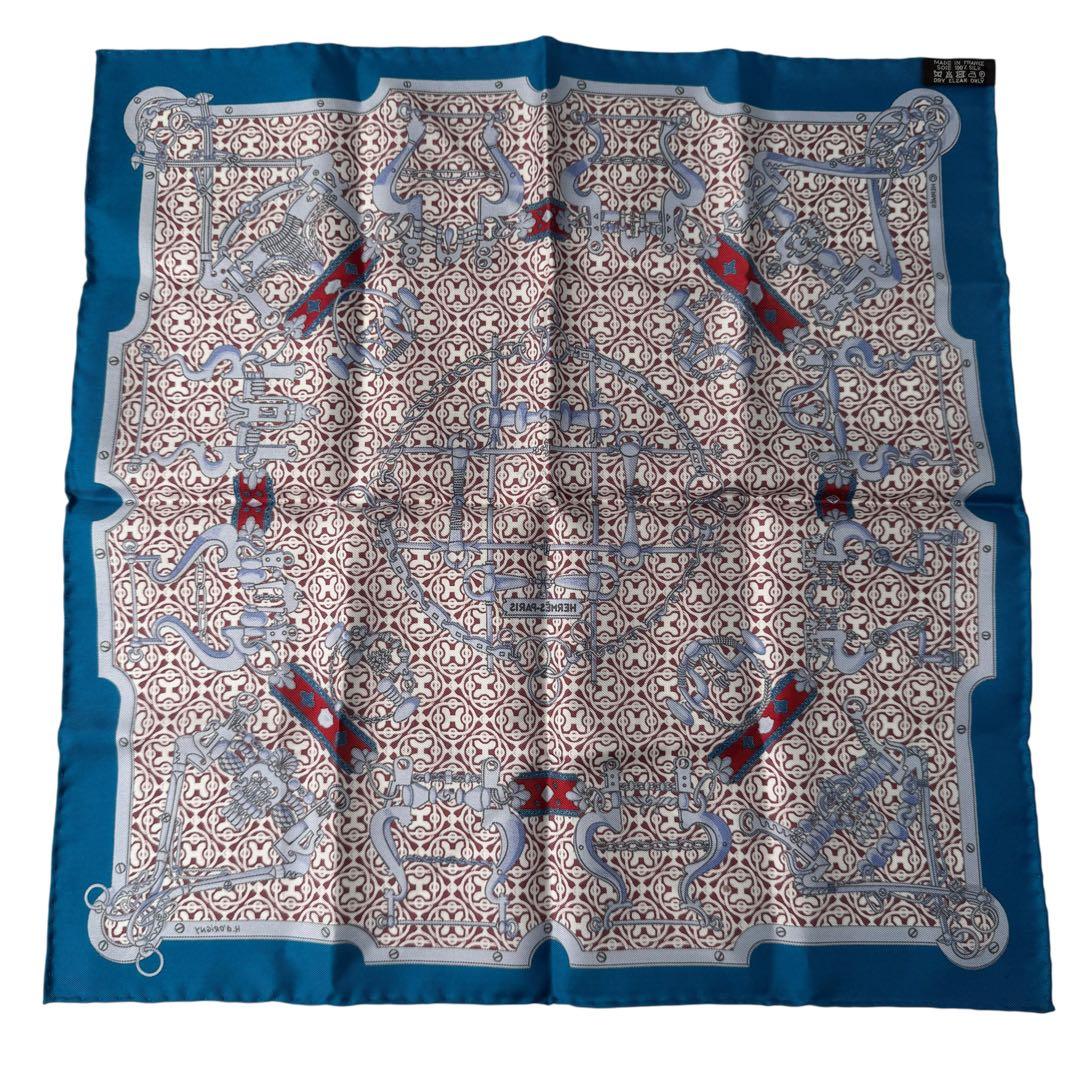 Hermes Carre 45 Blue Mors Et Gourmettes Vichy Scarf — view 3