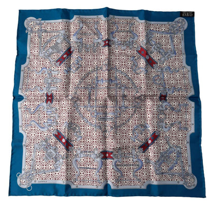 Hermes Carre 45 Blue Mors Et Gourmettes Vichy Scarf — view 3