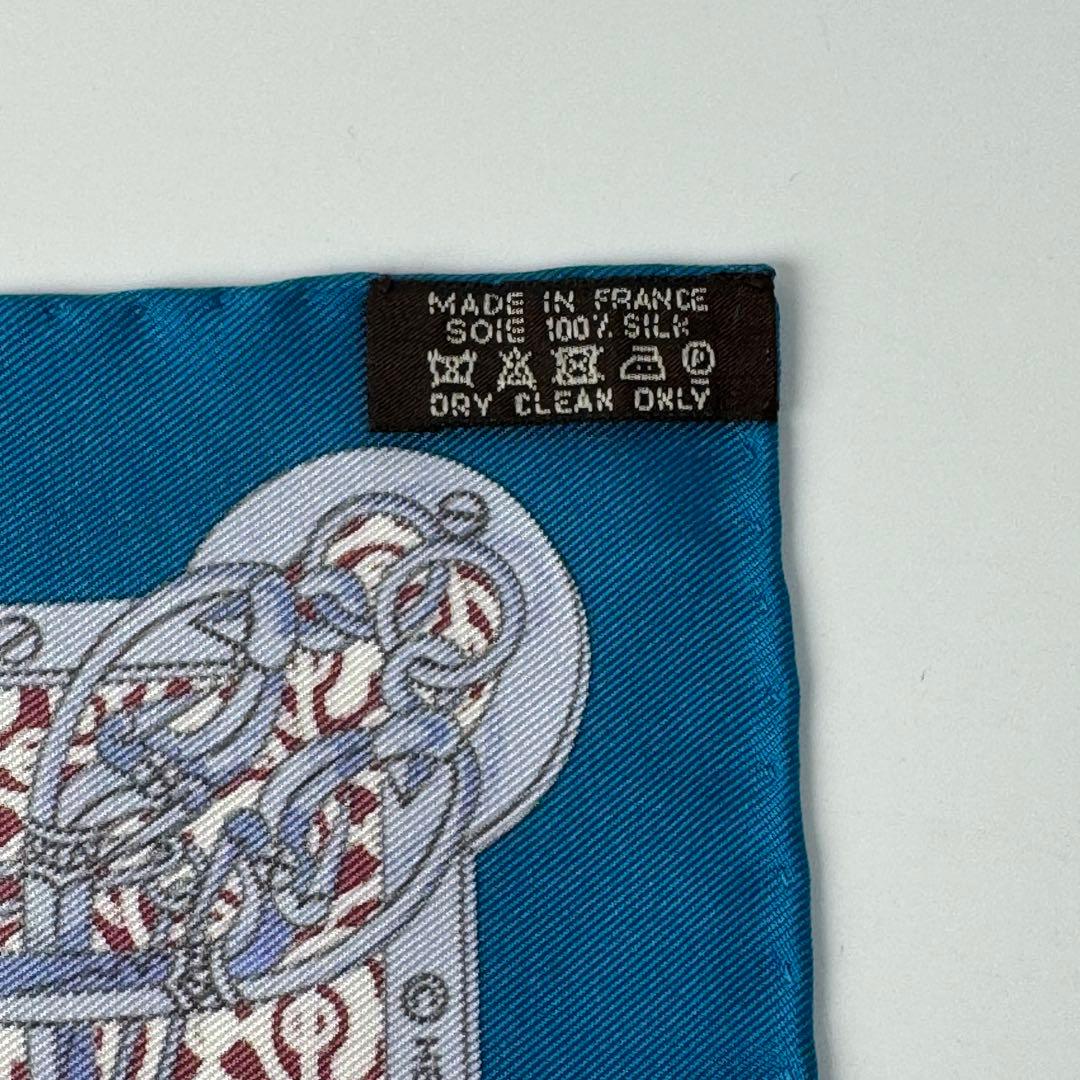 Hermes Carre 45 Blue Mors Et Gourmettes Vichy Scarf — view 4