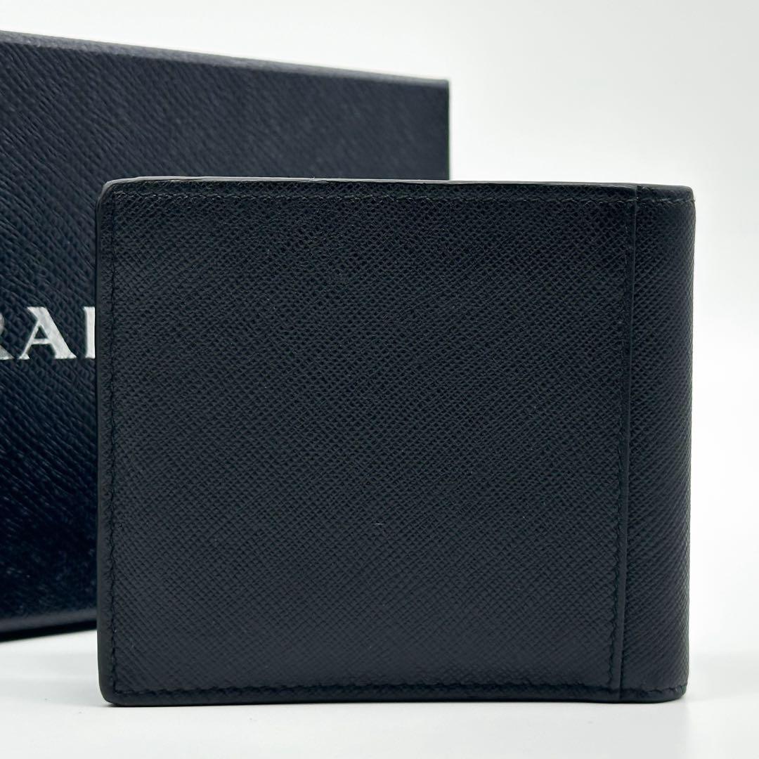 Prada Saffiano Bifold Compact Billfold Black Slim Wallet — view 3