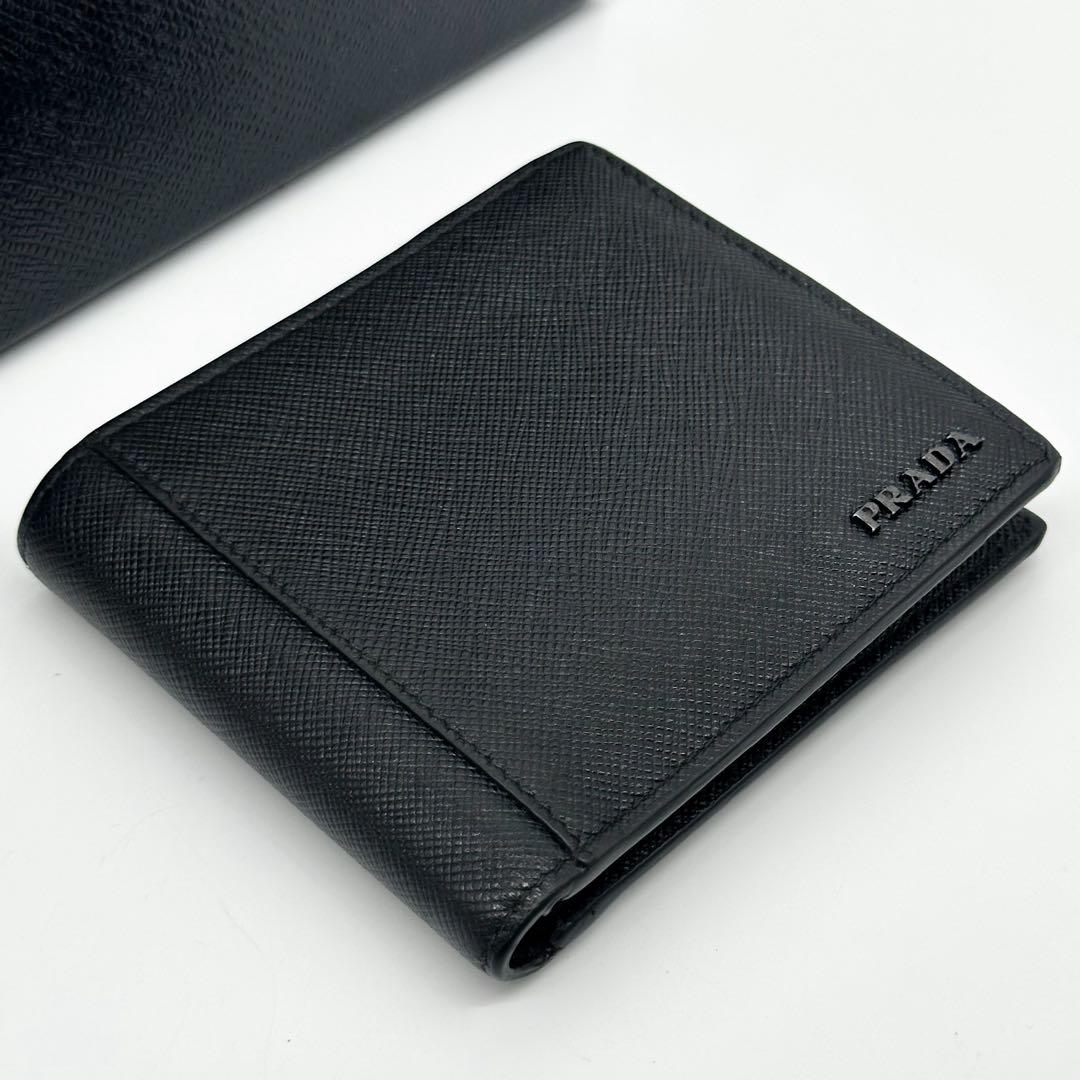 Prada Saffiano Bifold Compact Billfold Black Slim Wallet — view 4