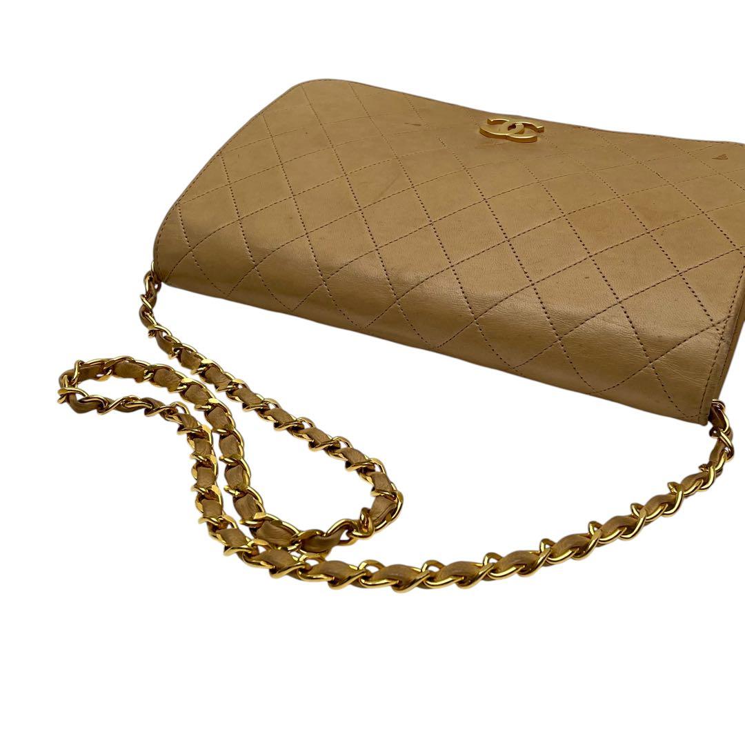 Chanel Quilted Chain Shoulder Bag Lambskin Leather Beige — view 7
