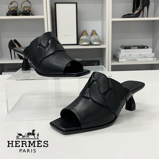 Hermes Hanna 95 Leather Sandals Black