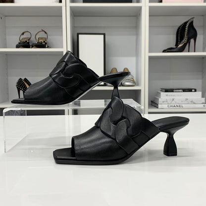 Hermes Hanna 95 Leather Sandals Black — view 2