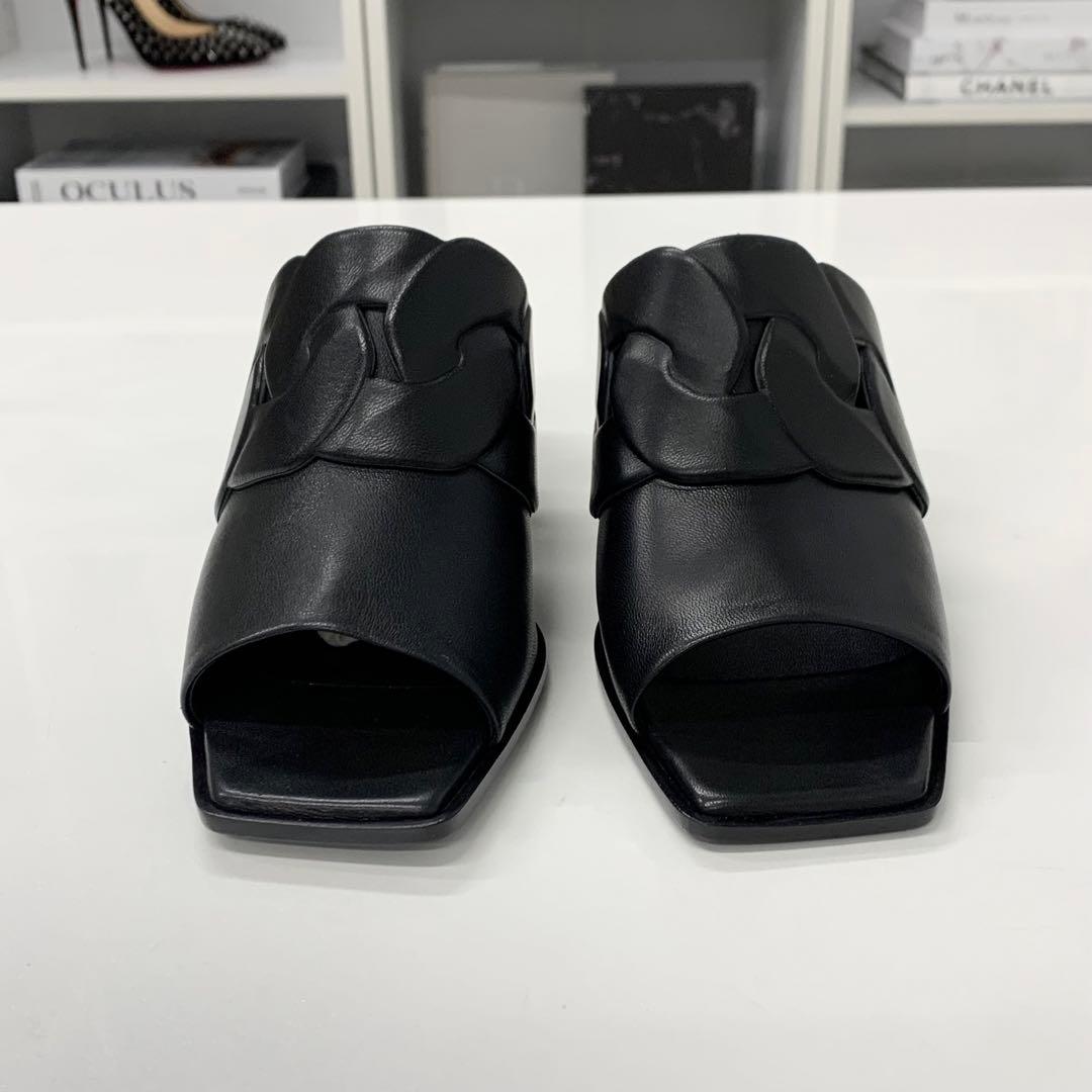 Hermes Hanna 95 Leather Sandals Black — view 4