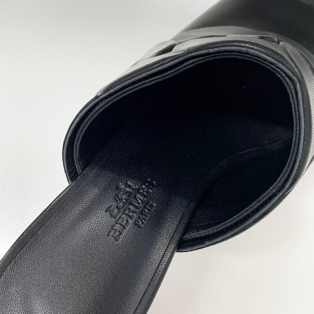 Hermes Hanna 95 Leather Sandals Black — view 8