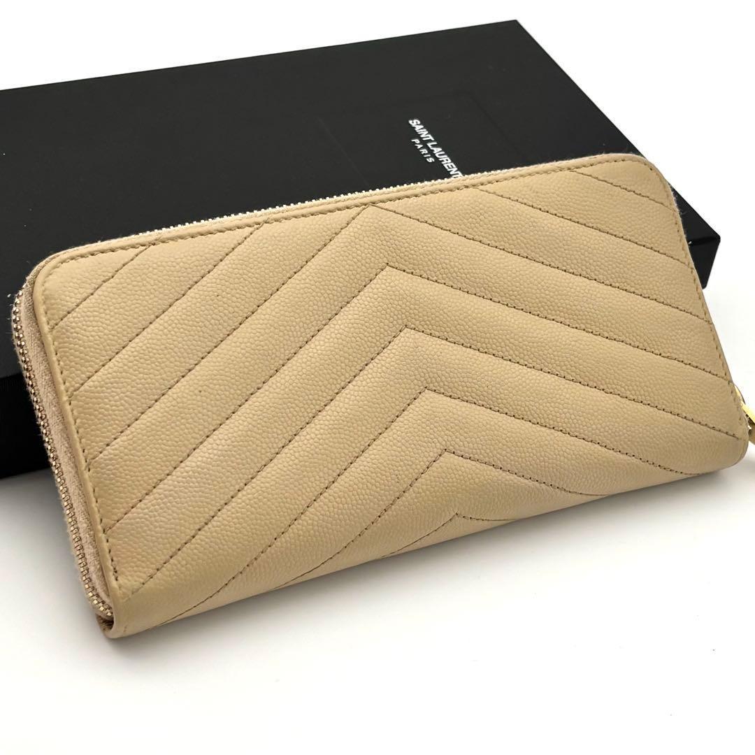 Saint Laurent Zip Around Wallet Stitch Beige Leather — view 2