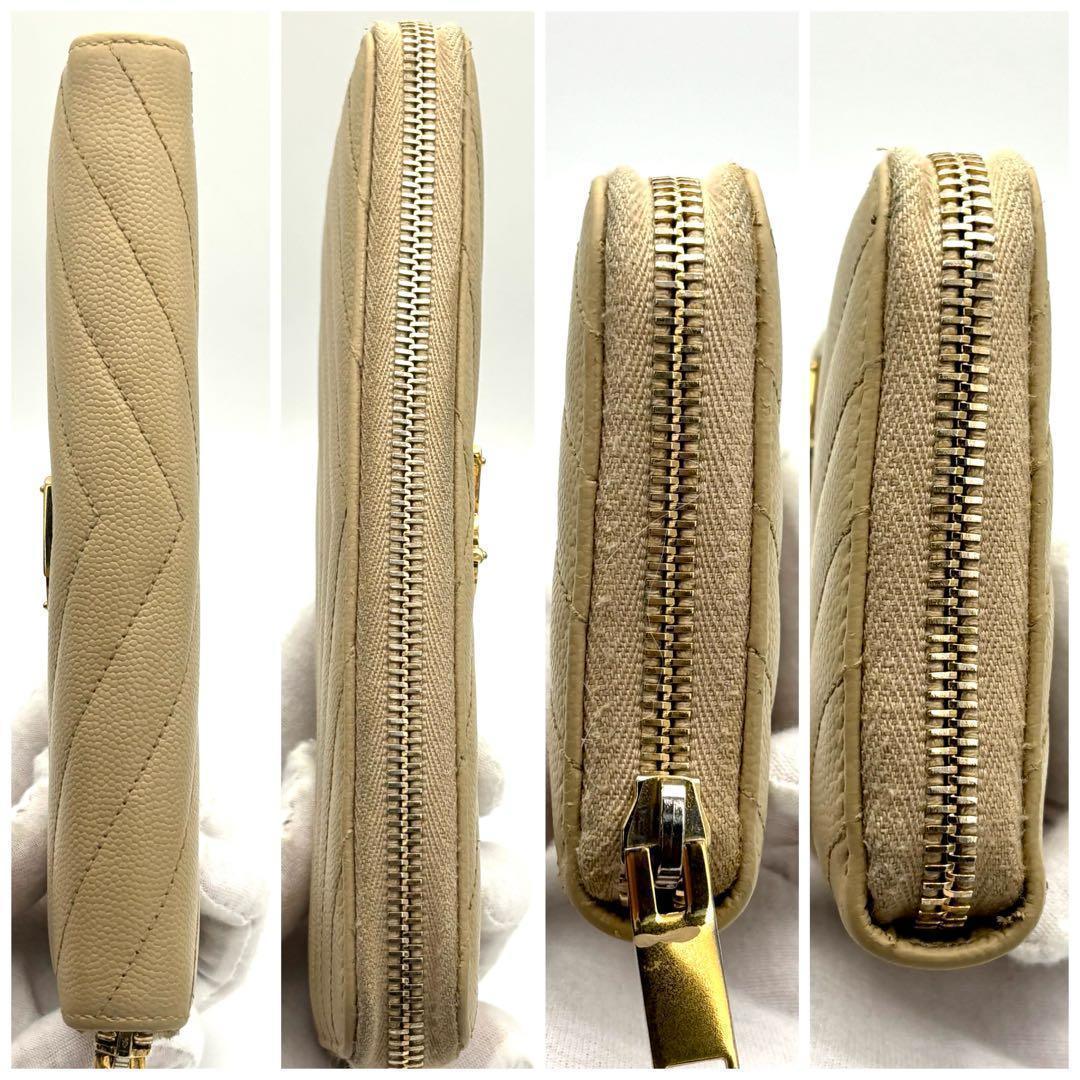 Saint Laurent Zip Around Wallet Stitch Beige Leather — view 5