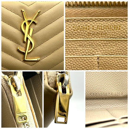 Saint Laurent Zip Around Wallet Stitch Beige Leather — view 8