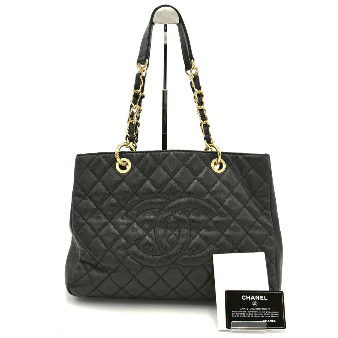 Chanel Caviar Leather CC Logo Chain Tote Black