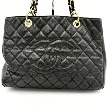 Chanel Caviar Leather CC Logo Chain Tote Black — view 2