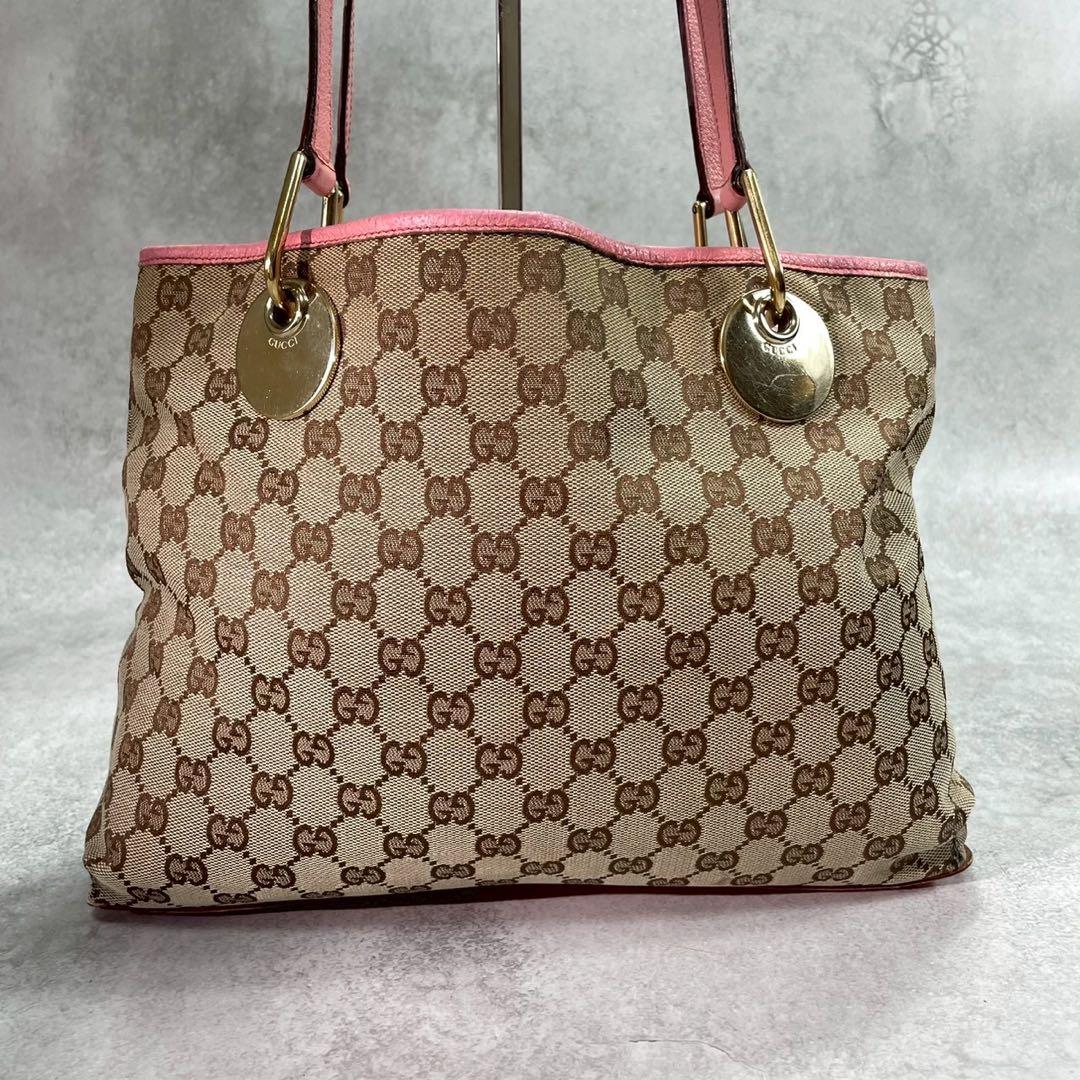Gucci GG Tote Pink Canvas Leather Beige Logo — view 2