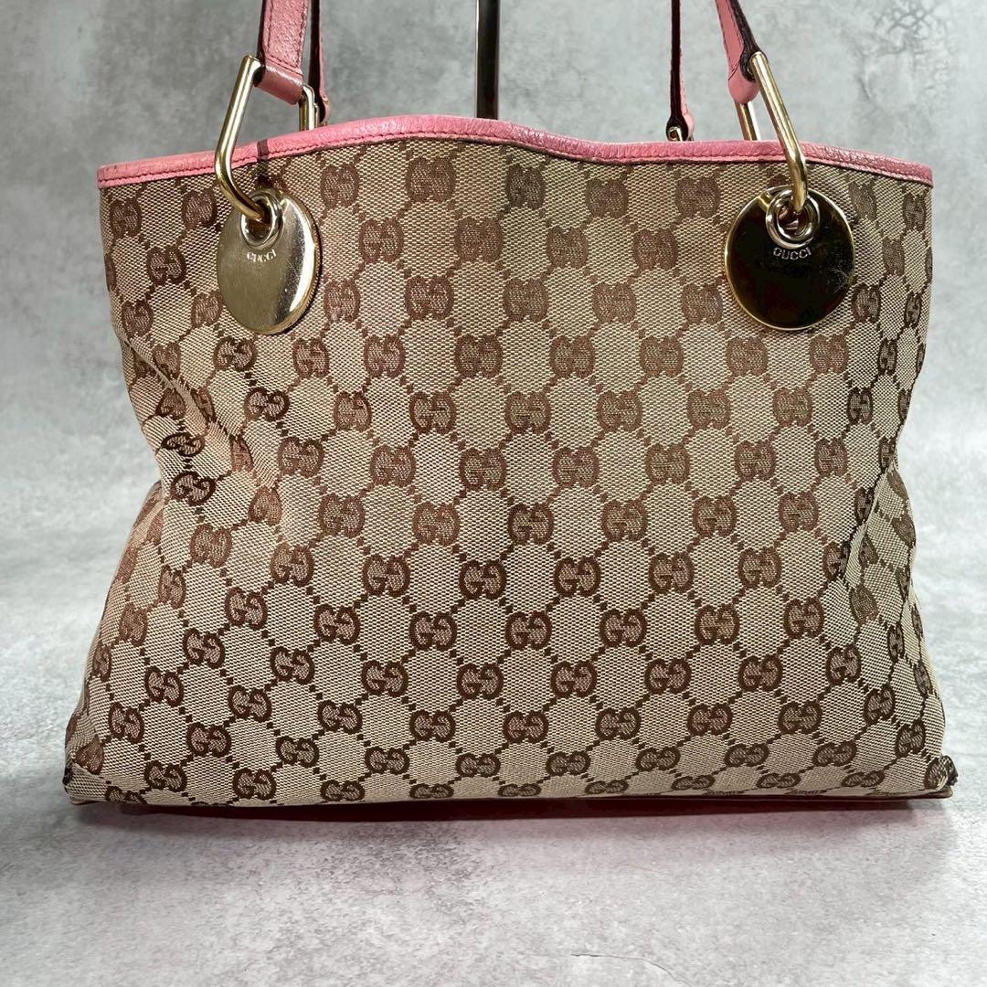 Gucci GG Tote Pink Canvas Leather Beige Logo — view 3