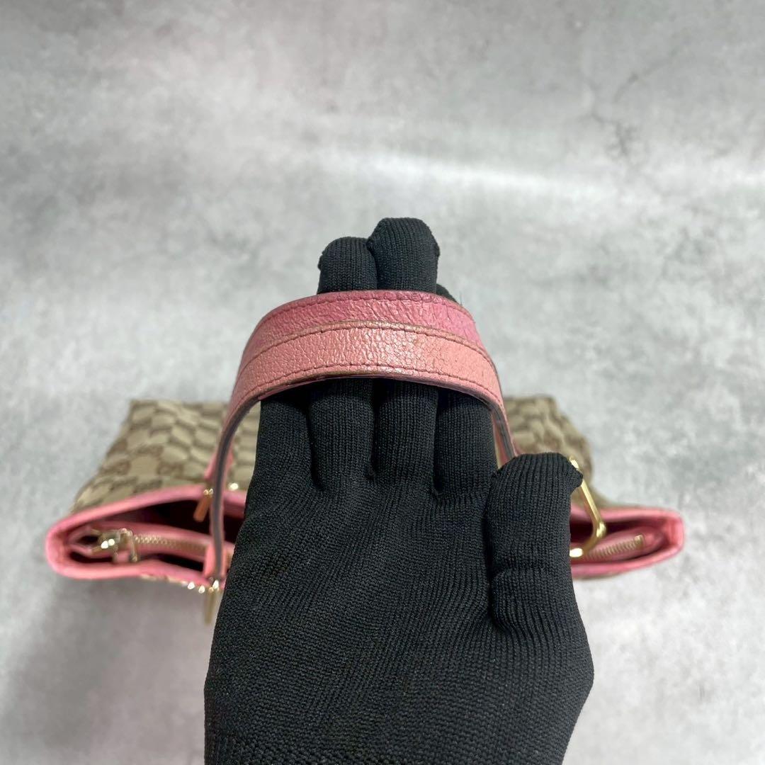 Gucci GG Tote Pink Canvas Leather Beige Logo — view 6