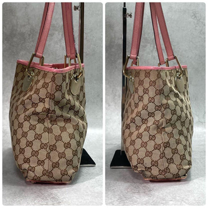 Gucci GG Tote Pink Canvas Leather Beige Logo — view 7